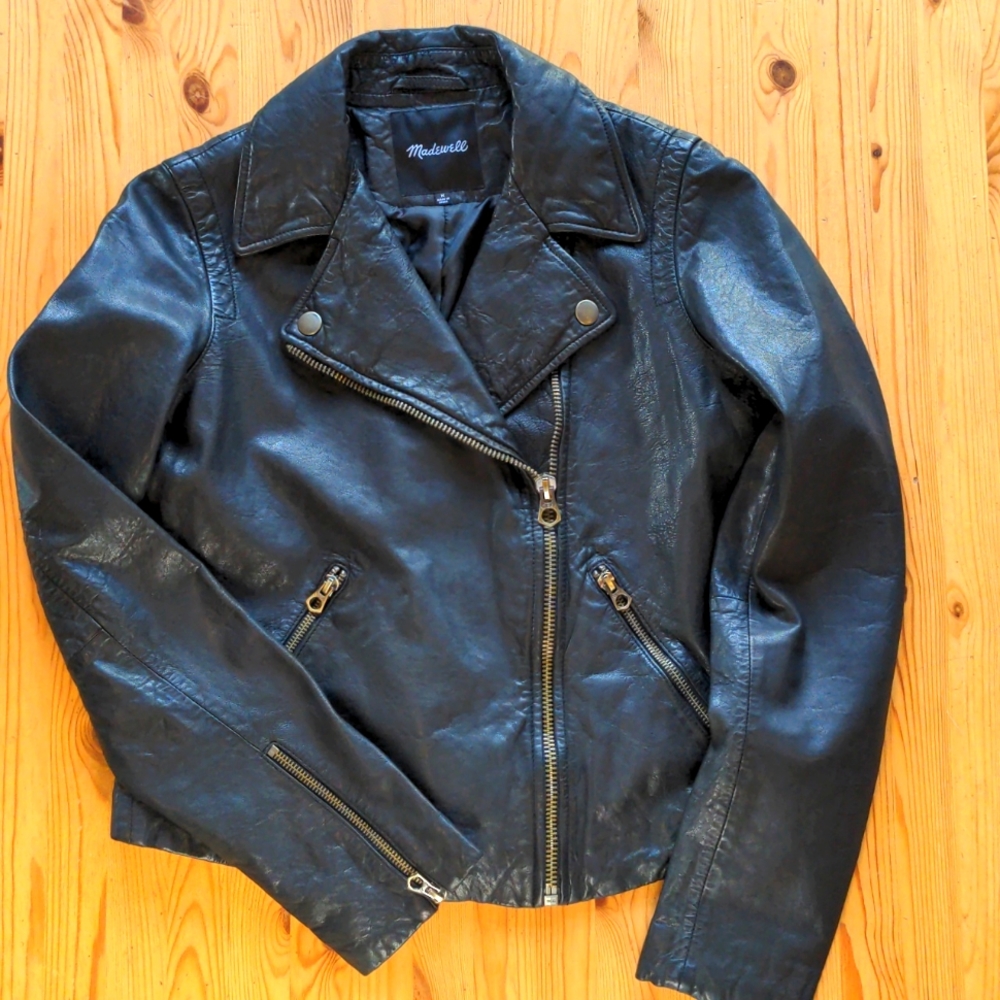 Madewell Washed Leather Motorcycle Jacket Brass Hardware Edition